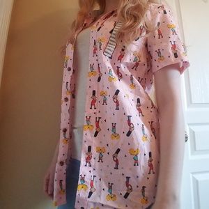 Spencer's Hey Arnold! Pattern Pink Button-Up